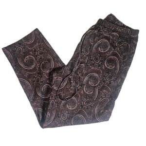 Zara Pants Womens Small Brown Paisley Pull On Elastic Waist Drawstring Pockets‎